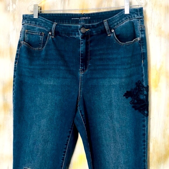 Chico’s Platinum Ankle laced cuffed blue Capri boot women Jeans - Picture 2 of 8